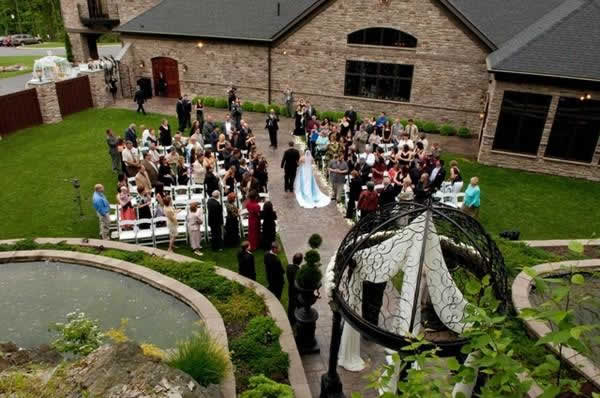 Stroudsmoor Country Inn - Stroudsburg - Poconos - Real Weddings - Bride, Groom And Guests After Ceremony On Lawn