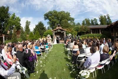 Stroudsmoor Country Inn - Stroudsburg - Poconos - Real Weddings - All Guests Gather For Wedding Ceremony Outside Near Gazebo