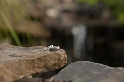 Stroudsmoor Country Inn - Stroudsburg - Poconos - Real Weddings - Engagement Ring And Wedding Ring Perched On Rock