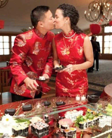Stroudsmoor Country Inn - Stroudsburg - Poconos - Real Weddings - Couple Get A Kiss Between Desserts