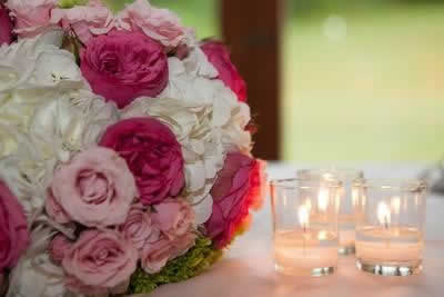 Stroudsmoor Country Inn - Stroudsburg - Poconos - Real Weddings - Large Floral Bouquet and Candles