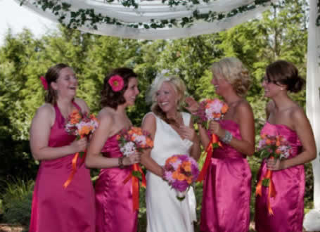 Stroudsmoor Country Inn - Stroudsburg - Poconos - Intimate Wedding - Bride With Bridesmaids Under Trellis