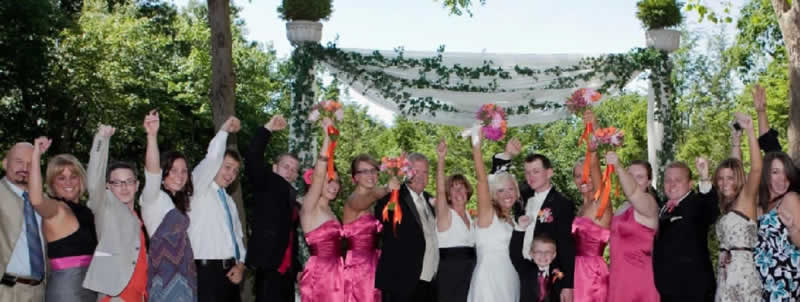 Stroudsmoor Country Inn - Stroudsburg - Poconos - Intimate Wedding - Wedding Party Under Wisteria Covered Trellis