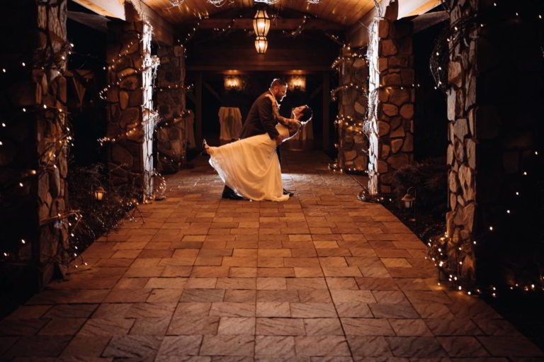 Wedding couple posing at night at Lawnhaven - Poconos wedding venue