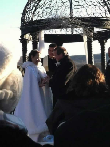 Stroudsmoor Country Inn - Stroudsburg - Poconos - Pocono Winter Wedding - Bride And Groom Under Gazebo