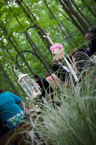 Stroudsmoor Country Inn - Stroudsburg - Poconos - Woodlands Outdoor Wedding - Wedding Guests Celebrating Surrounded By Wooded Forest