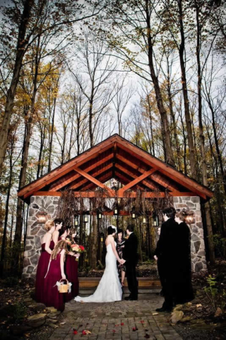 Stroudsmoor Country Inn - Stroudsburg - Poconos - Woodlands Outdoor Wedding - Wedding Couple Reciting Vows