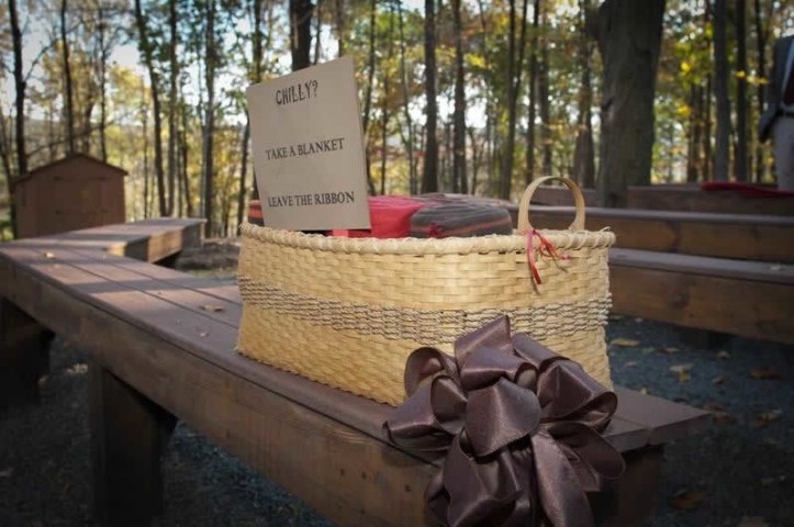 Stroudsmoor Country Inn - Stroudsburg - Poconos - Woodlands Outdoor Wedding - Basket Of Blankets For Wedding Guests