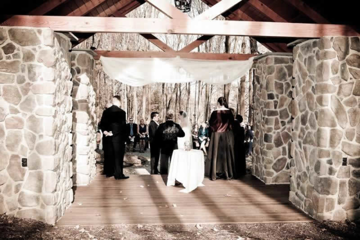 Stroudsmoor Country Inn - Stroudsburg - Poconos - Woodlands Outdoor Wedding - Bride And Groom Reciting Vows