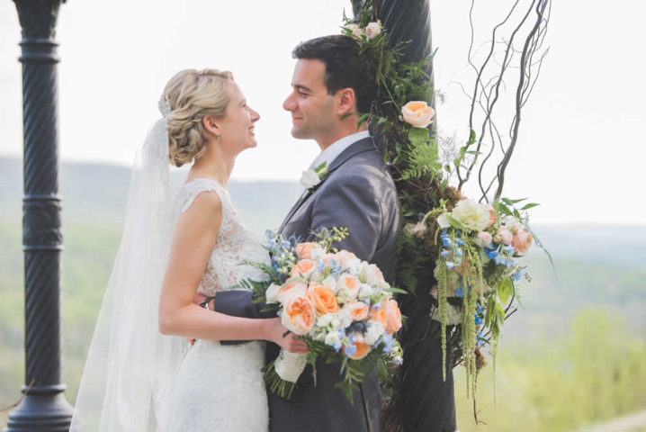 Wedding couple gazing into each other's eyes