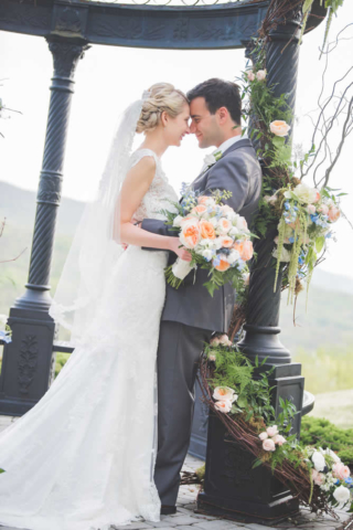 Wedding couple gazing into each other's eyes