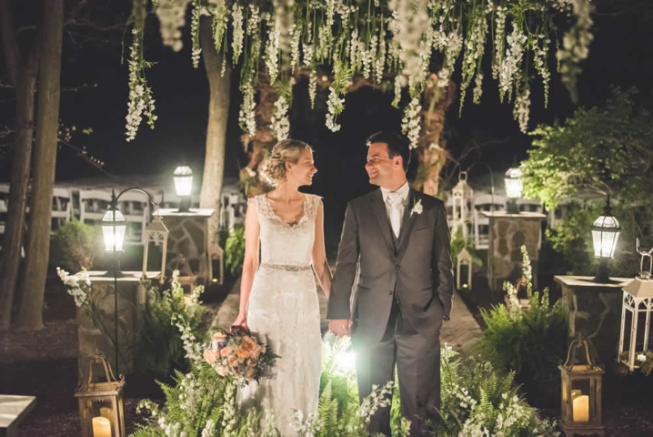 Wedding couple looking into each other's eyes