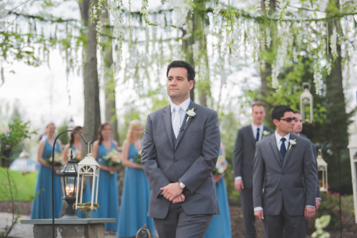 Wedding party walking down the aisle