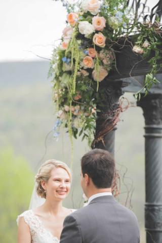 Bride and groom looking at one another