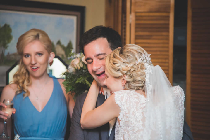 Wedding couple hugging