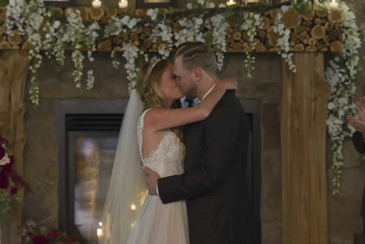 wedding event Bride and groom kissing
