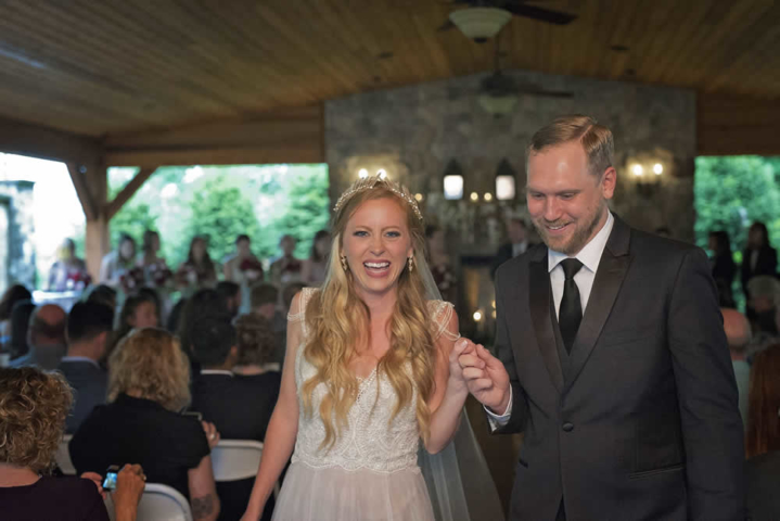 wedding event Bride and groom walking down the aisle after ceremony