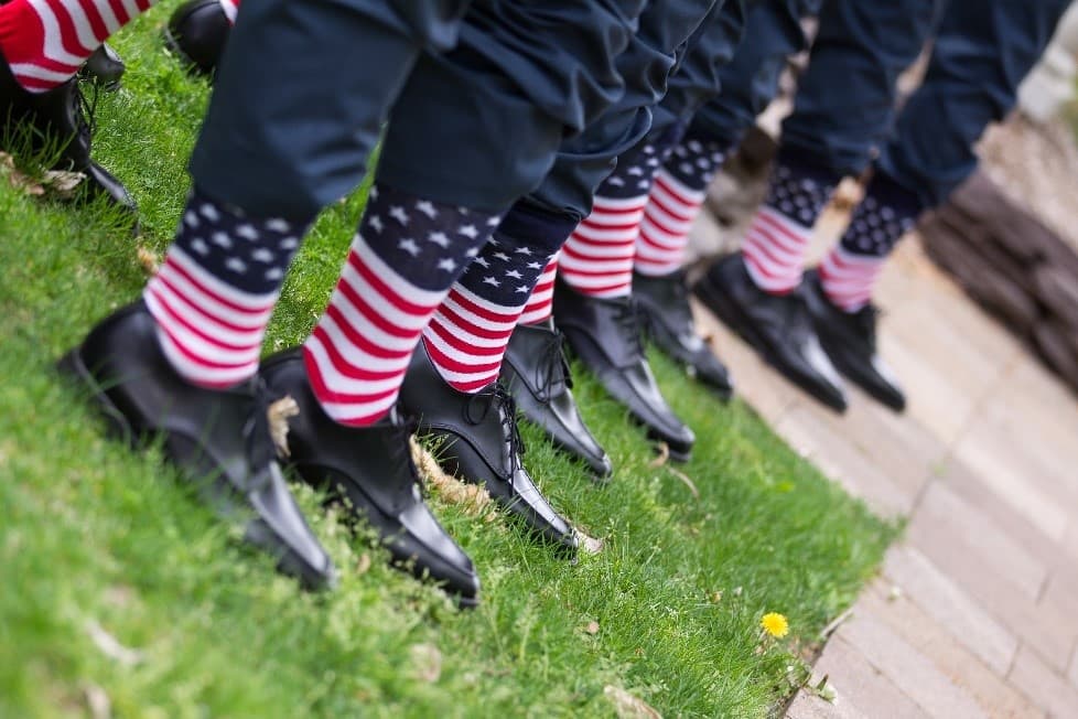 American Flag socks worn by wedding party