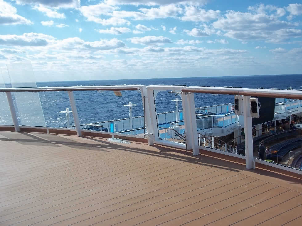 Cruise ship balcony overlooking ocean