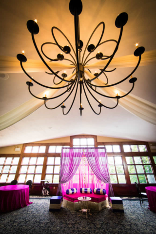 Beautiful reception area with colorful draped fabrics