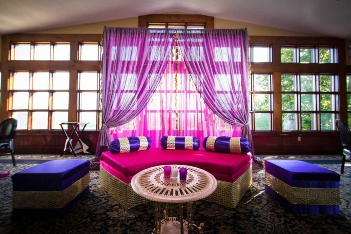 Beautiful reception area with colorful draped fabrics