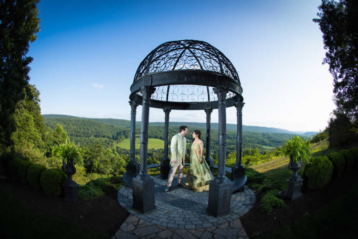 Wedding couple gazing into each other's eyes