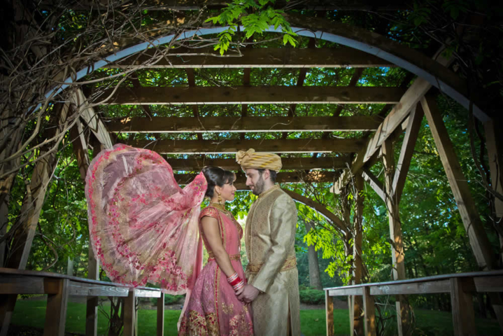 Wedding couple gazing into each other's eyes