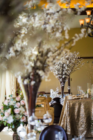 Table setting with flowers and crystal balls