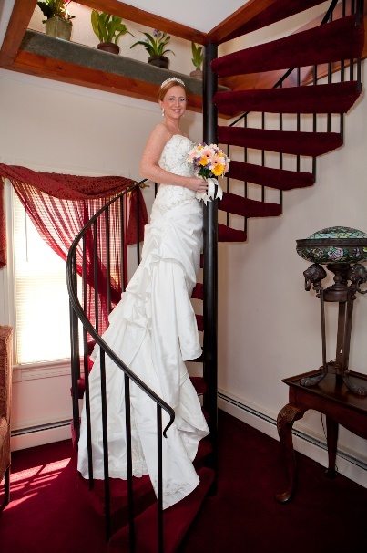 Bride posing on stairs