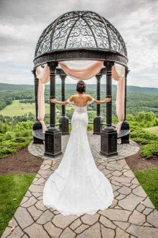 mauro-wedding-bride's-dress Bride under gazebo - outdoor wedding - Pocono wedding