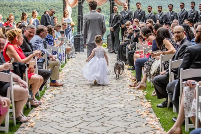 mauro-wedding-ceremony-rb-puppy Wedding ceremony - flower girl and puppy - outdoor wedding - Pocono wedding