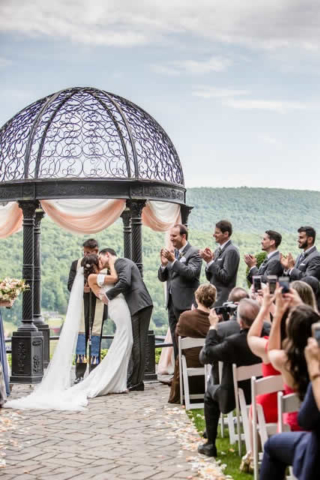 mauro-wedding-the-kiss Wedding ceremony - couple kissing - outdoor wedding - Pocono wedding