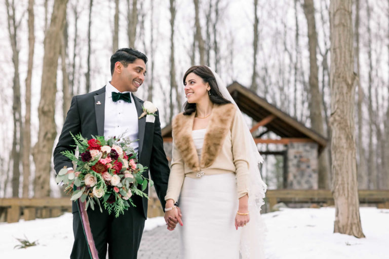 Bride and groom eye contact