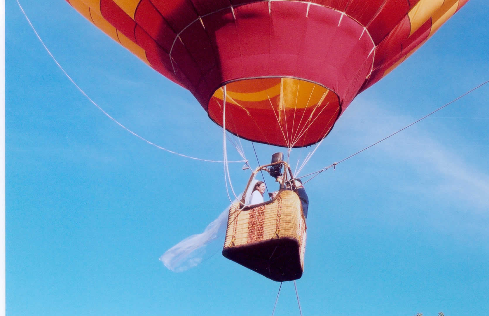 Bride in hot air balloon