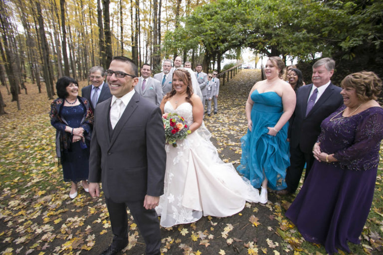 Wedding party outside pocono mountains lawnhaven