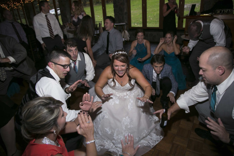 Wedding party dancing with bride and groom lawnhaven