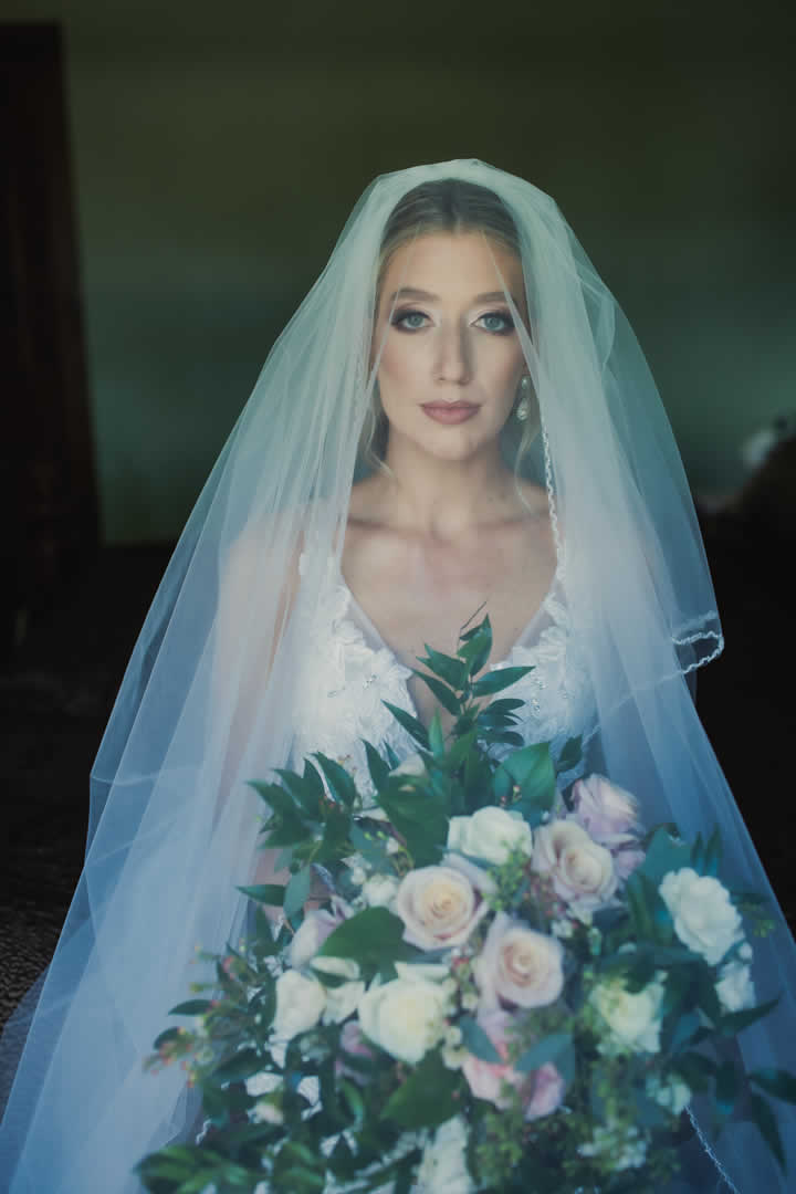 Bride in beautiful wedding dress terraview
