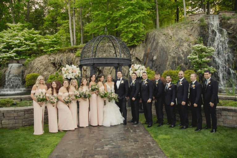 Wedding party picture outside terraview