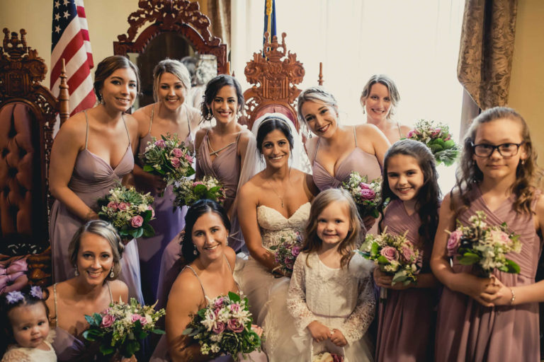 Bride, Bridesmaids, flower girl