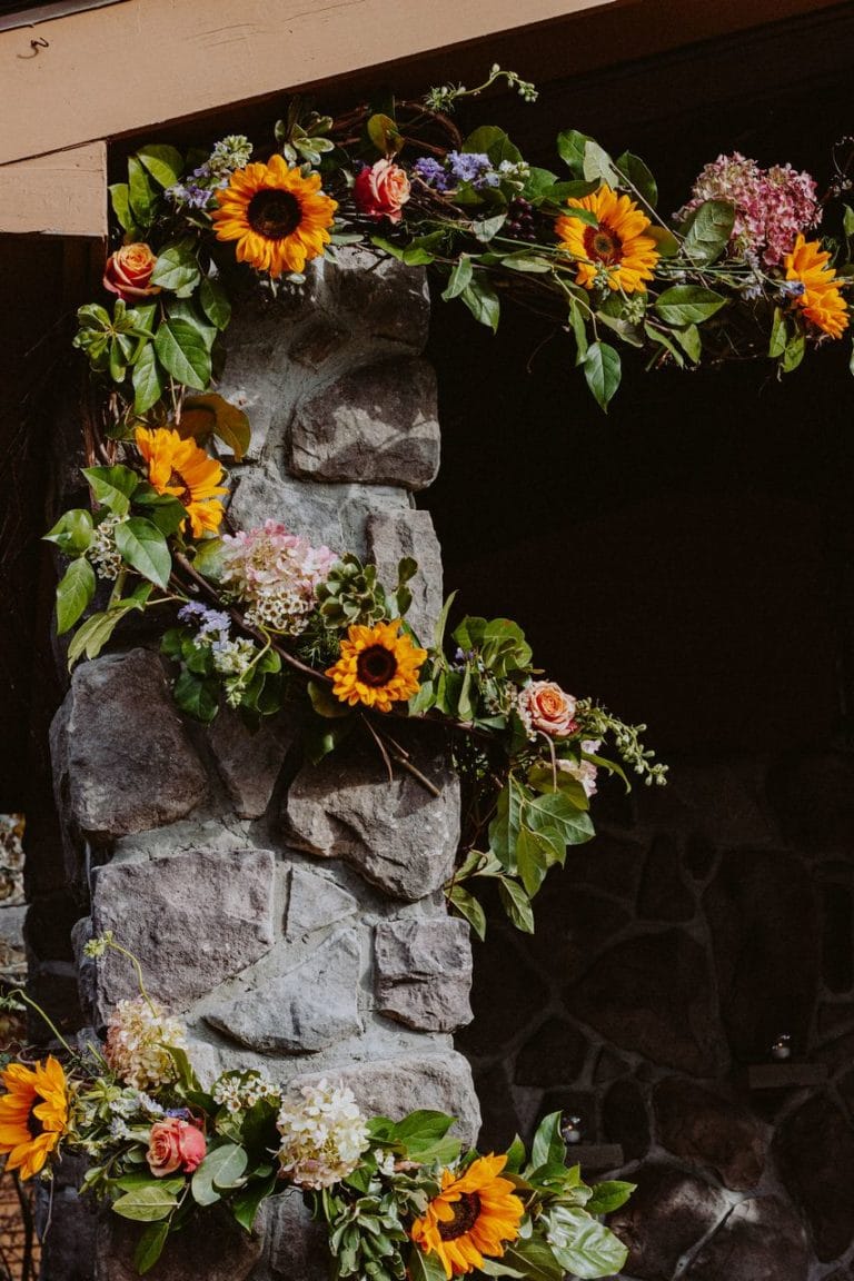 Floral garland on wedding canopy