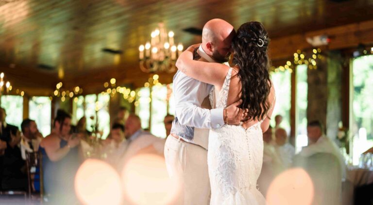 Bride and groom share dance at Lawnhaven