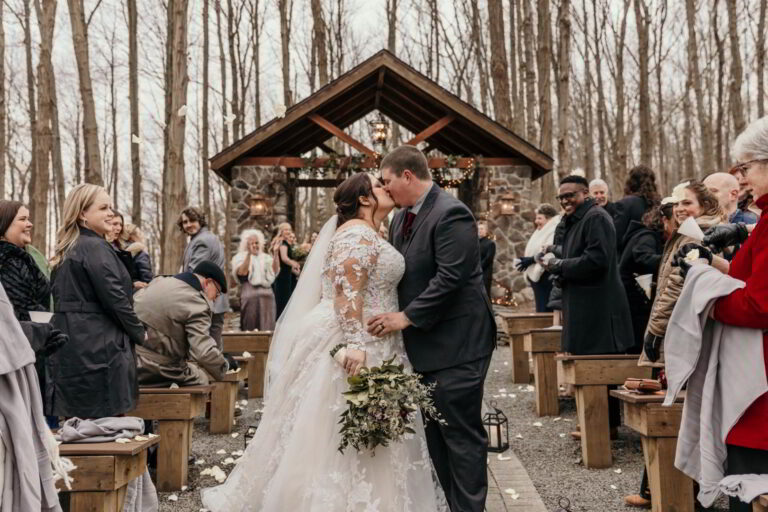 Bride and groom kissing on their wedding day