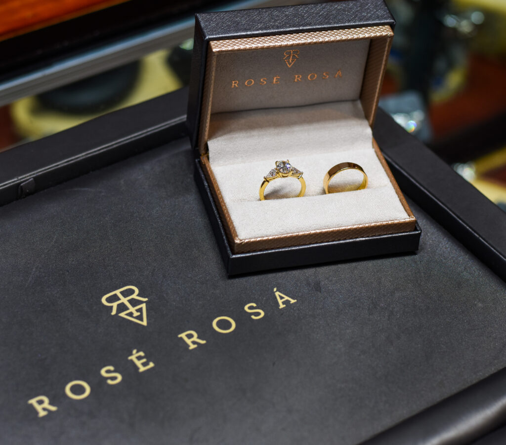 Engagement ring and wedding band at Rosé Rosa - Stroudsburg jeweler.