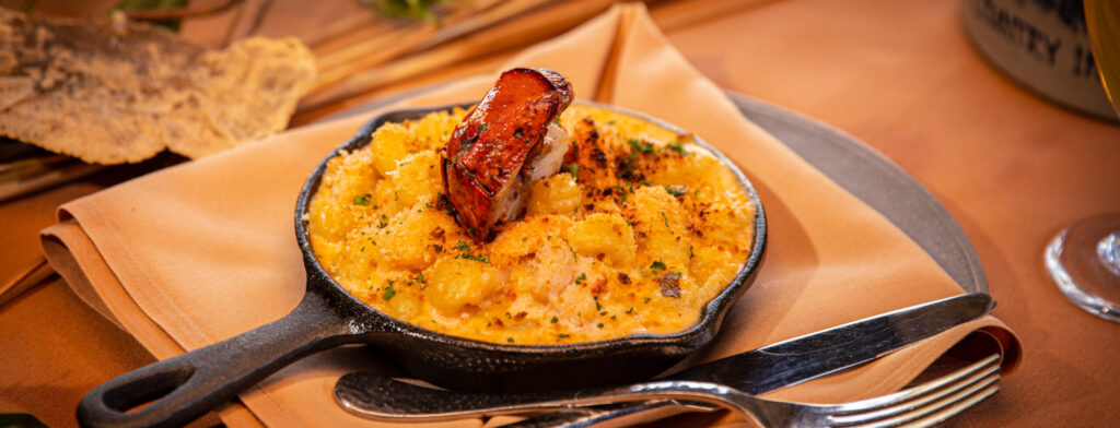 Seafood gnocchi in a castiron skillet