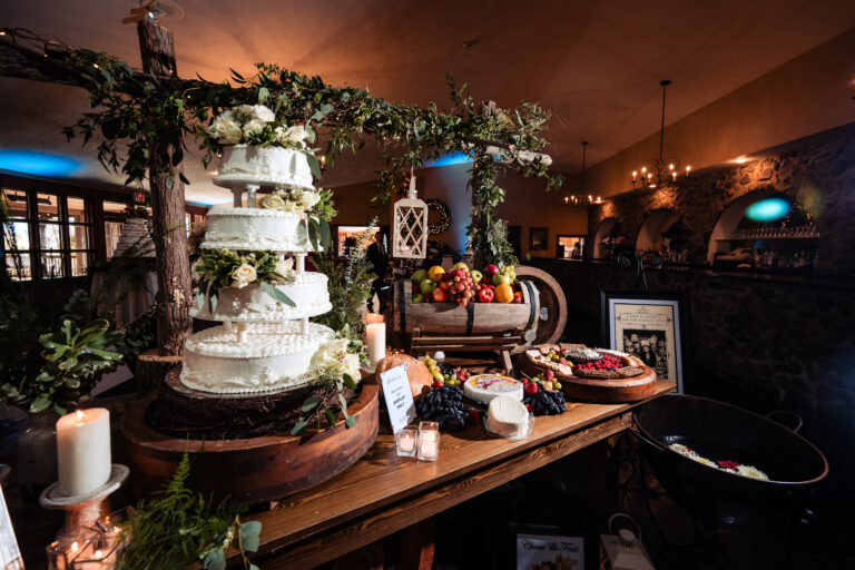 Cake display on farm table