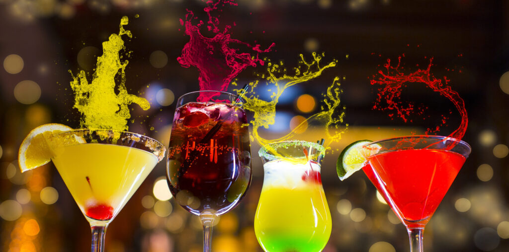 Colorful drinks over-splash