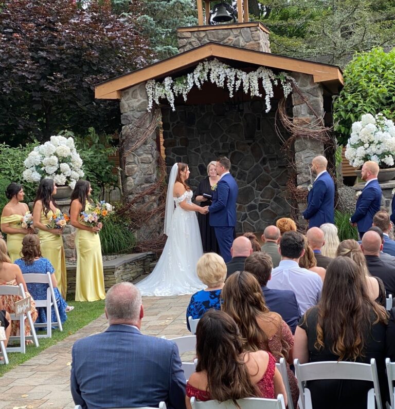 Bride and groom share vows at Lawnhaven ceremony site