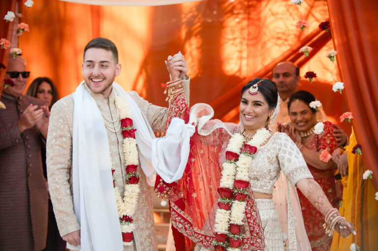 Bride and groom cheer